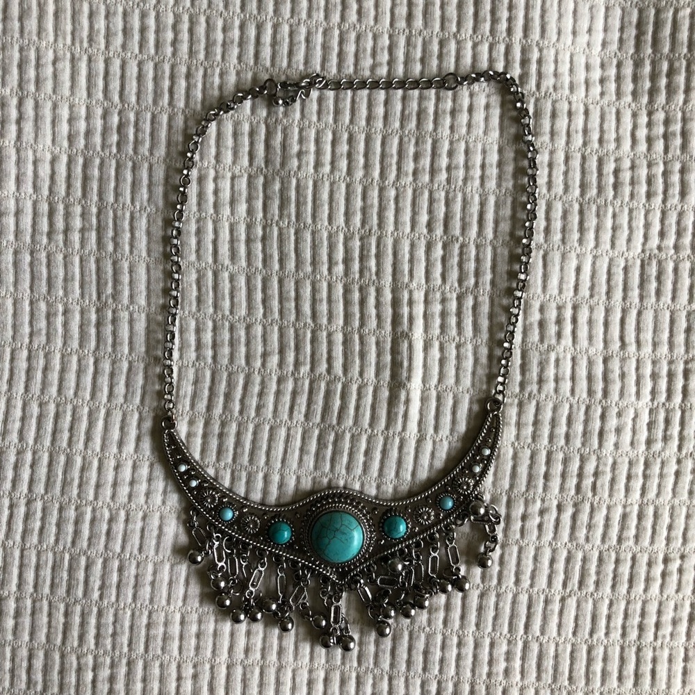 Silver and Turquoise Bib Necklace